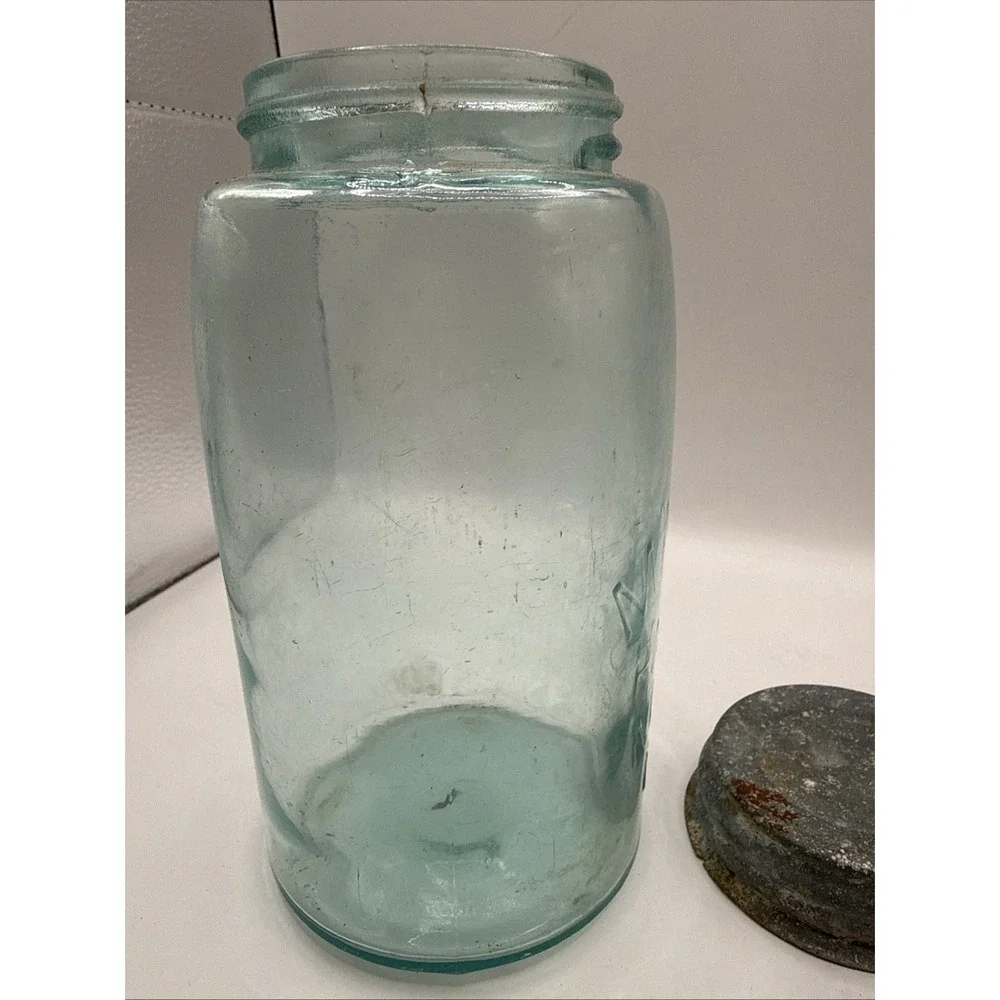Old Mason's Patent Nov 30th 1858 Blue 1 Quart Antique Canning‎ Jar Zinc Lid #5